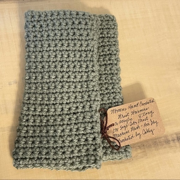 Handmade Fingerless Gloves Gaming Texting Eucalyptus Green Gray - Picture 3 of 4